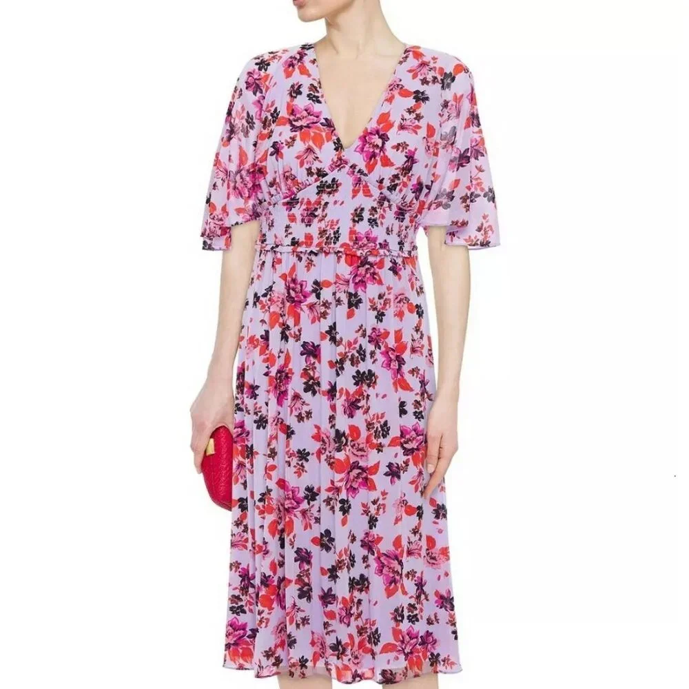 NWT Diane von Furstenberg Flutter Sleeve Dress– Floral Midi for Wedding / Brunch - Picture 3 of 11